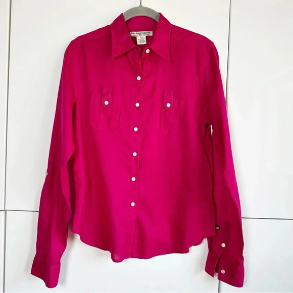 Ralph Lauren Polo Jeans Co Button Front Shirt Front Pockets Size Medium Hot Pink - Picture 2 of 9